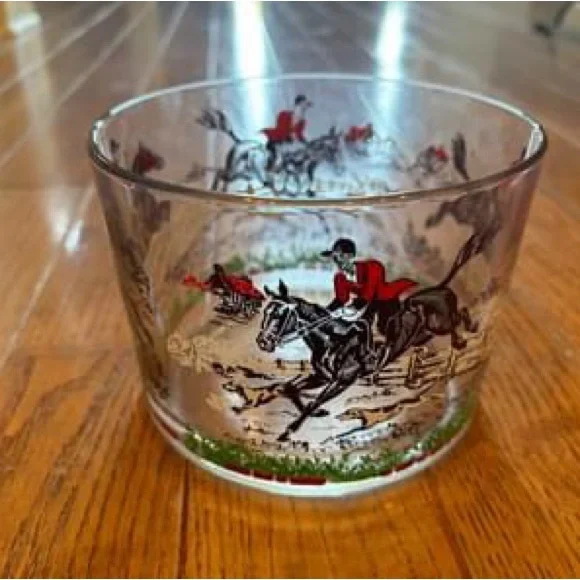 Vintage 1950's Hazel Atlas Glass Fox Hunt Ice Bucket Bowl - perfect condition - Picture 6 of 6